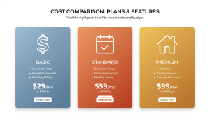 Editorial infographic comparing Basic, Standard, and Premium house cleaning plans with pricing tiers